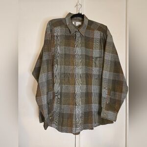 Classic Plaid Button-Down Shirt - Green, Brown, and Gray